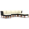 7 pcs conjunto lounge de jardim c/ almofadões vime PE preto - Image 2