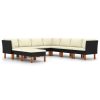 9 pcs conjunto lounge de jardim c/ almofadões vime PE preto - Image 2