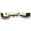 9 pcs conjunto lounge de jardim c/ almofadões vime PE preto - Image 2