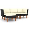 4 pcs conjunto lounge de jardim c/ almofadões vime PE preto - Image 2