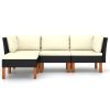 4 pcs conjunto lounge de jardim c/ almofadões vime PE preto - Image 3