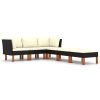 6 pcs conjunto lounge de jardim c/ almofadões vime PE preto - Image 2