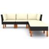 6 pcs conjunto lounge de jardim c/ almofadões vime PE preto - Image 3