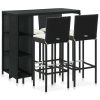5 pcs conjunto de bar p/ jardim c/ almofadões vime PE preto