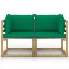 Sofás de canto p/ jardim c/ almofadões 2pcs pinho impreg. verde - Image 3