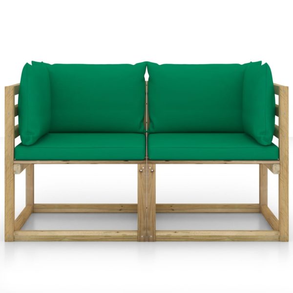 Sofás de canto p/ jardim c/ almofadões 2pcs pinho impreg. verde - Image 3