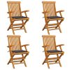Cadeiras de jardim c/ almofadões antracite 4 pcs teca maciça