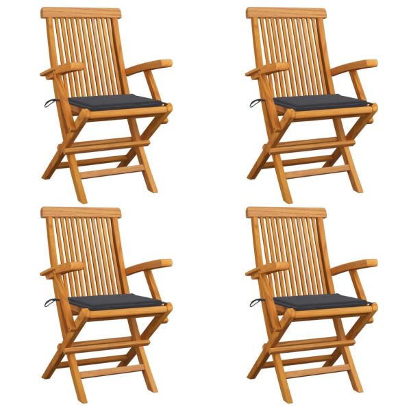 Cadeiras de jardim c/ almofadões antracite 4 pcs teca maciça