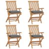 Cadeiras de jardim c/ almofadões cinzentos 4 pcs teca maciça