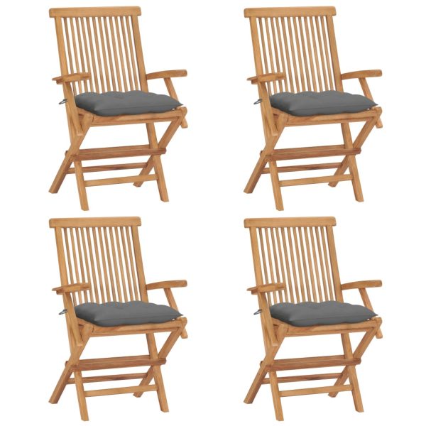 Cadeiras de jardim c/ almofadões cinzentos 4 pcs teca maciça