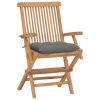 Cadeiras de jardim c/ almofadões cinzentos 4 pcs teca maciça - Image 2