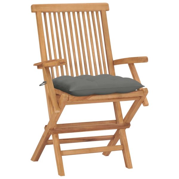 Cadeiras de jardim c/ almofadões cinzentos 4 pcs teca maciça - Image 2