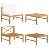 2 pcs conj. lounge de jardim c/ almofadões cor creme teca