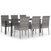 7 pcs conjunto de jantar para jardim vime PE cinzento - Image 2