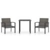 3 pcs conjunto de jantar para jardim vime PE cinzento - Image 2