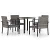 5 pcs conjunto de jantar para jardim vime PE cinzento - Image 2