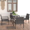 5 pcs conjunto de jantar para jardim vime PE cinzento