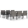 7 pcs conjunto de jantar para jardim vime PE cinzento - Image 2