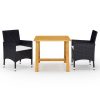 3 pcs conjunto de jantar para jardim preto