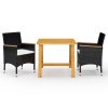 3 pcs conjunto de jantar para jardim preto