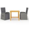 3 pcs conjunto de jantar para jardim cinzento