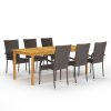 7 pcs conjunto de jantar para jardim castanho