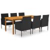 7 pcs conjunto de jantar para jardim preto