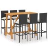 7 pcs conjunto de bar para jardim com almofadões preto - Image 2
