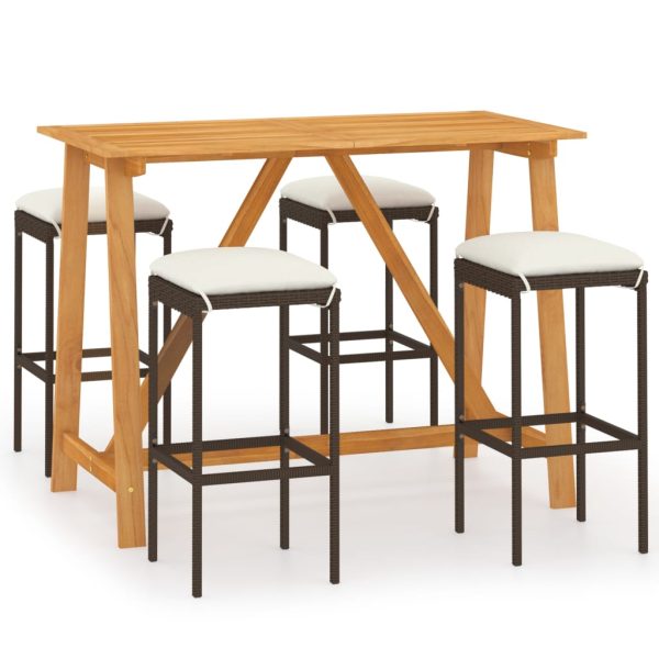 5 pcs conjunto de bar para jardim com almofadões castanho - Image 2