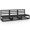 Sofás de centro para jardim 3 pcs madeira de pinho maciço preto