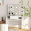 Mesa de maquilhagem c/ LEDs 100x40x135 cm MDF branco brilhante