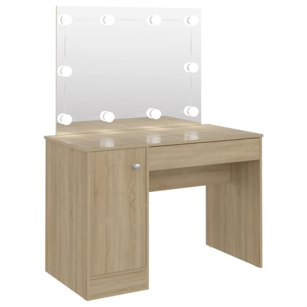 Mesa de maquilhagem c/ luzes LED 110x55x145 cm MDF cor carvalho - Image 2