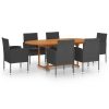 7 pcs conjunto de jantar para jardim vime PE preto - Image 2