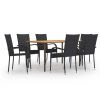 7 pcs conjunto de jantar para jardim vime PE preto