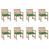 Cadeiras de jardim c/ almofadões verde 8 pcs teca maciça