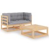 3 pcs conjunto lounge de jardim c/ almofadões pinho maciço - Image 2