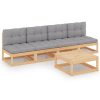 5 pcs conjunto lounge de jardim c/ almofadões pinho maciço