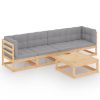 5 pcs conjunto lounge de jardim c/ almofadões pinho maciço - Image 2