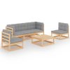 6 pcs conjunto lounge de jardim com almofadões pinho maciço - Image 2