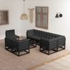 9 pcs conjunto lounge de jardim c/ almofadões pinho maciço