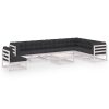 9 pcs conj. lounge de jardim c/ almofadões pinho maciço branco