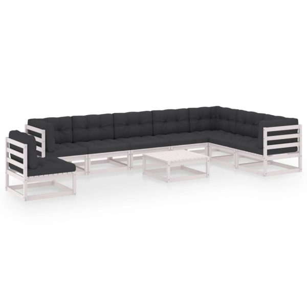 9 pcs conj. lounge de jardim c/ almofadões pinho maciço branco