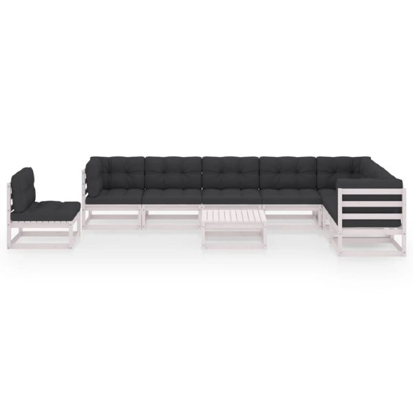 9 pcs conj. lounge de jardim c/ almofadões pinho maciço branco - Image 2