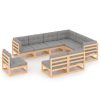 9 pcs conjunto lounge de jardim c/ almofadões pinho maciço