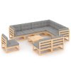 10 pcs conjunto lounge de jardim c/ almofadões pinho maciço