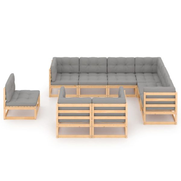 9 pcs conjunto lounge de jardim c/ almofadões pinho maciço - Image 2