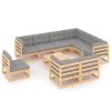 10 pcs conjunto lounge de jardim c/ almofadões pinho maciço