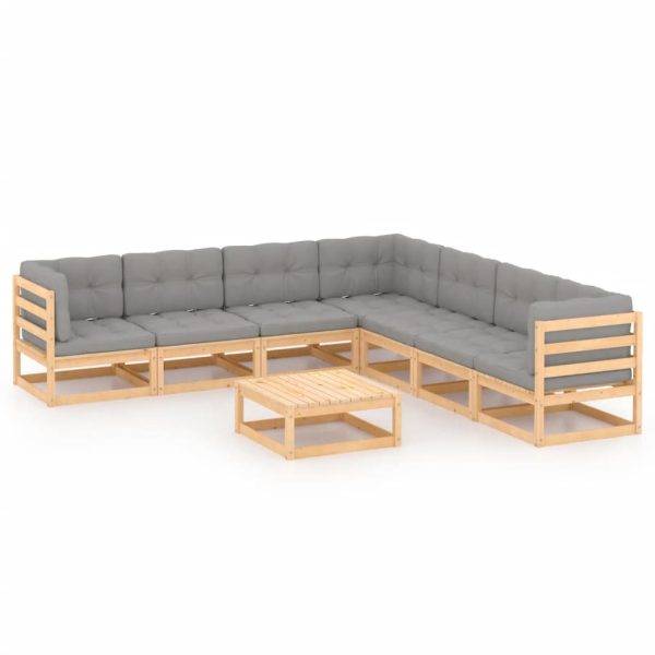 8 pcs conjunto lounge de jardim c/ almofadões pinho maciço