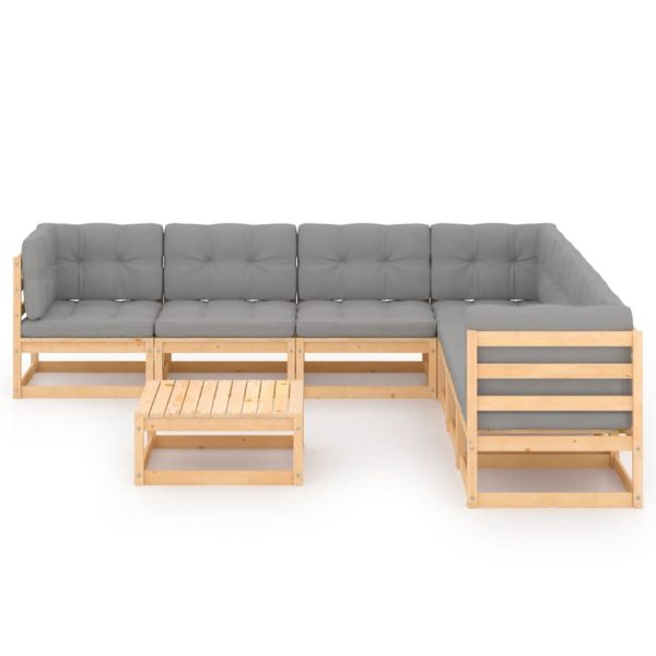 8 pcs conjunto lounge de jardim c/ almofadões pinho maciço - Image 2