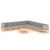 10 pcs conjunto lounge de jardim c/ almofadões pinho maciço